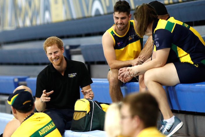 Britain's Prince Harry speaks to athletes at the Toronto Pan Am Sports Centre ahead of the Invictus Games in Toronto, Ontario, Canada, 
