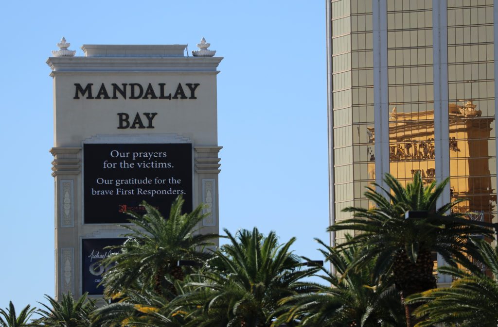 A sign outside the Mandalay Bay Resort and Casino in Las Vegas, Nevada, U.S., October 2, 2017.  