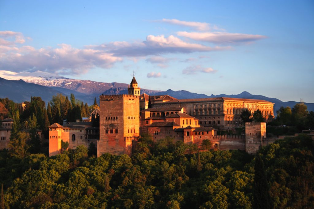 Alhambra in Granada at twilight. 