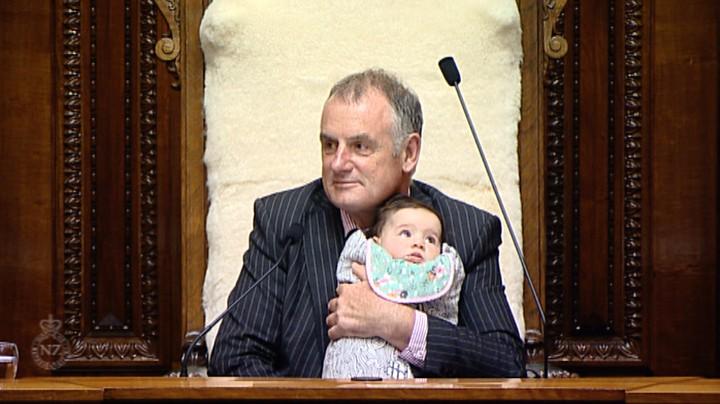 Speaker of the House, Trevor Mallard, and baby Heeni (image: TVNZ)