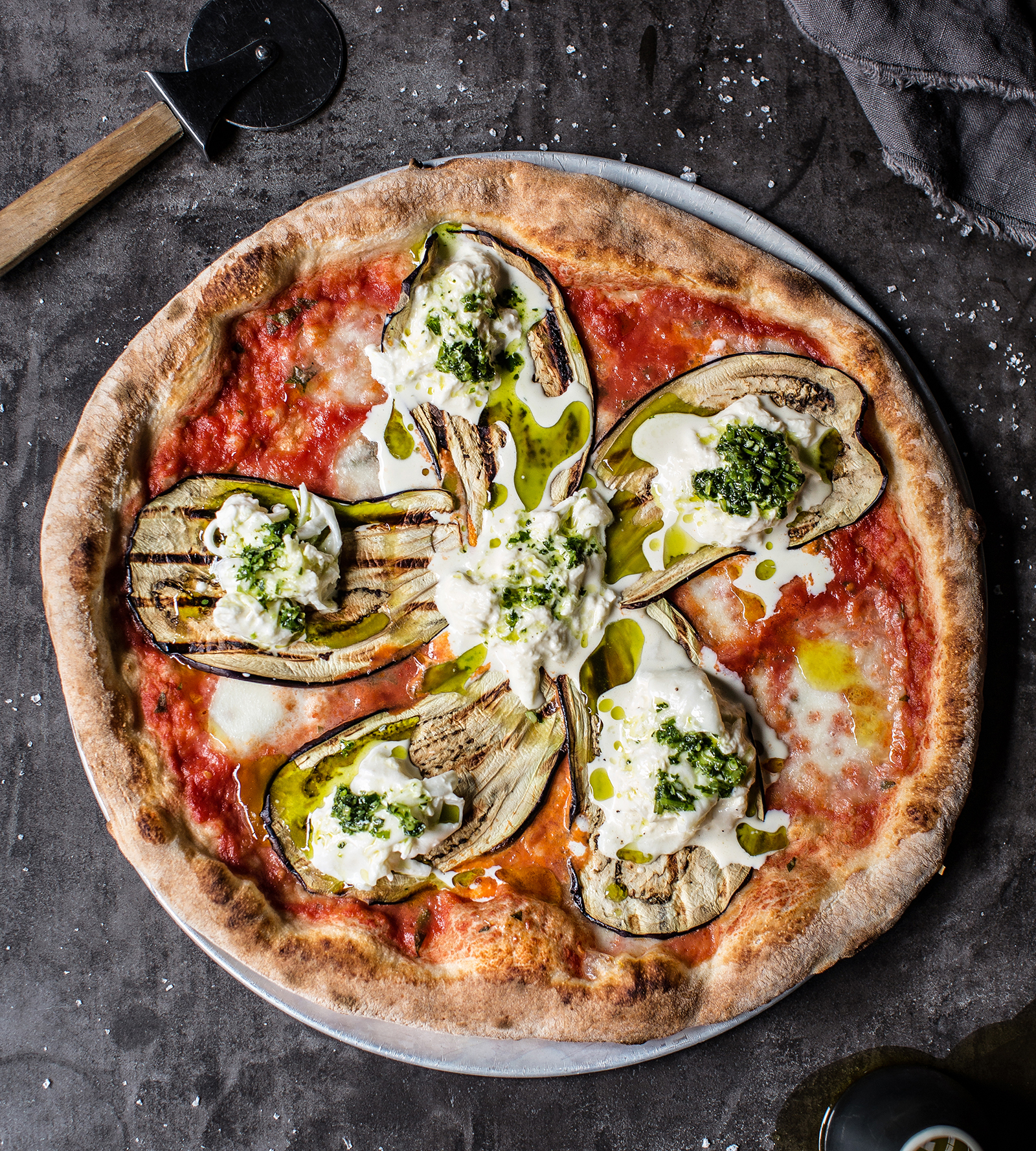 Vegetarian Pizza with Eggplant & Stracciatella
