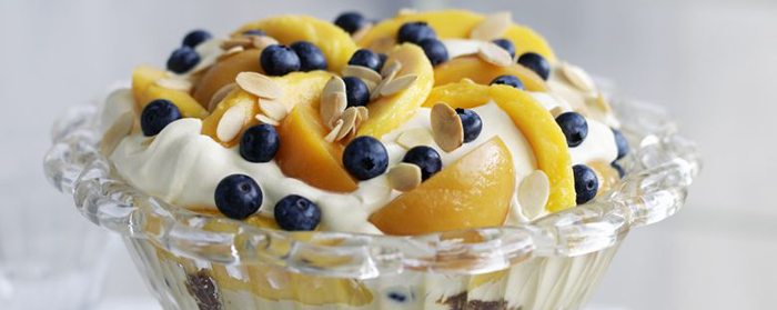 Gingerbread, Mango, Peach and Blueberry Trifle