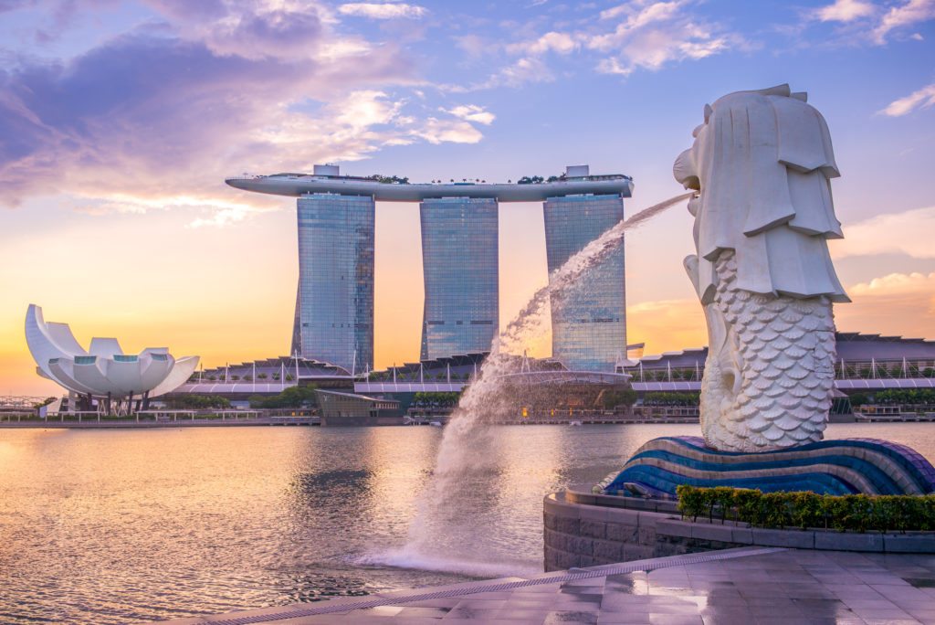 The Merlion Statue in Marina Bay, Singapore.