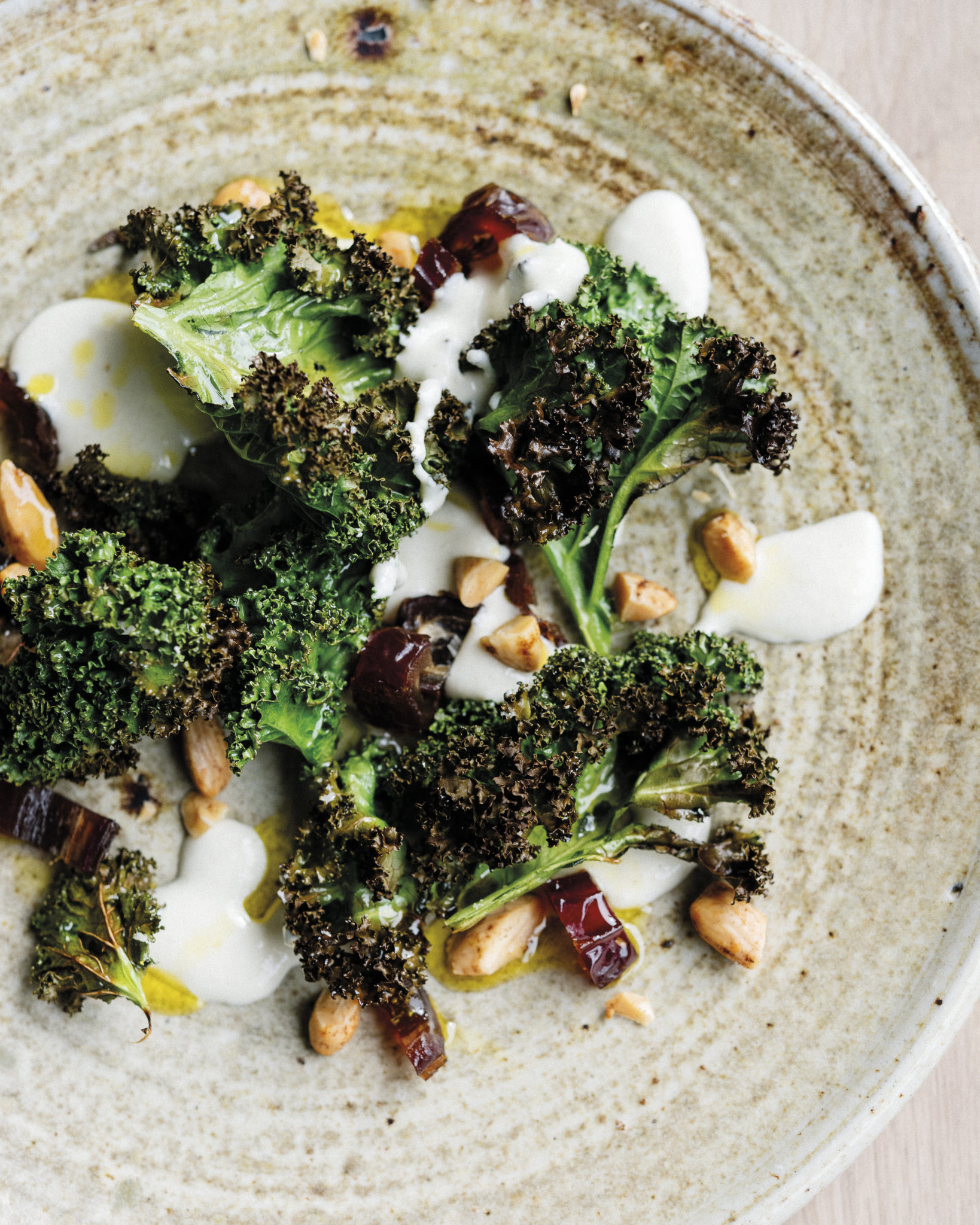 Al Brown’s Oven-Roasted Kale with Almond Cream and Dates