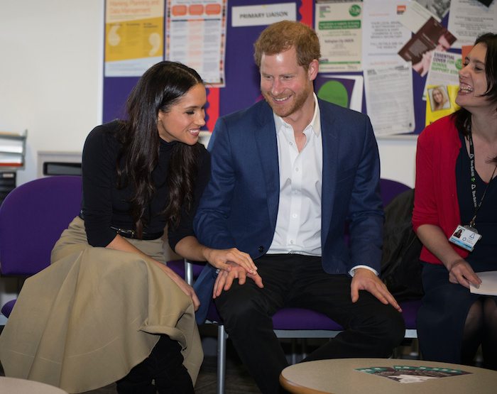 Britain's Prince Harry and his fiancee Meghan Markle visit the Nottingham Academy school in Nottingham, Britain.
