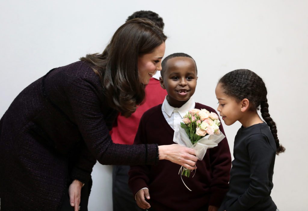 The Duchess of Cambridge speaks to Yahya Hussein Ali, 7,  and Dawud Wahabi, 10, children affected by the Grenfell Tower fire.