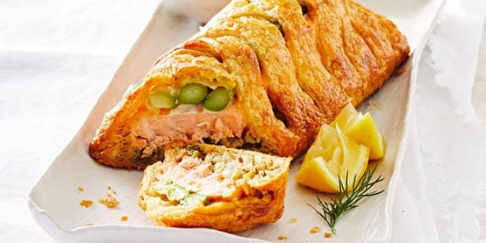 Salmon & Asparagus Plaits With Dill Sauce