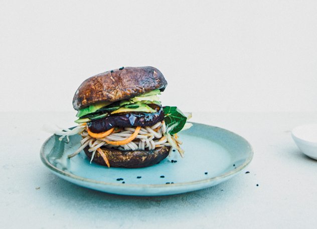 BBQ Eggplant Noodle Burger