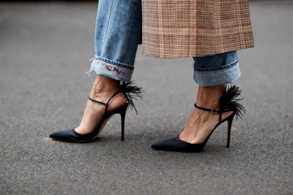 Feathered stilettos are the perfect head-turning footwear choice. 