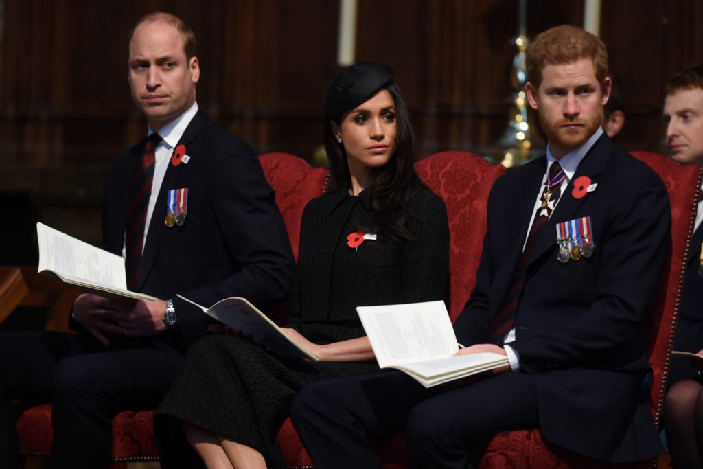 Prince William, Prince Harry and Meghan Markle attend a Service of Thanksgiving and Commemoration on ANZAC Day at Westminster Abbey in, April 25, 2018. Eddie Mulholland/Reuters