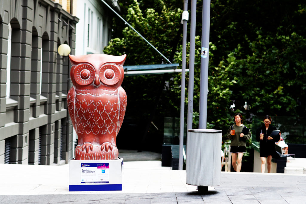 Dick Frizzell's Big Hoot owl on location in Auckland. Hannah Peters/Getty Images