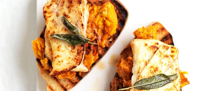 Roast Pumpkin and Haloumi Bruschetta