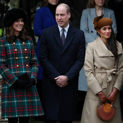 Britain's Catherine, Duchess of Cambridge, Prince William, Duke of Cambridge, Meghan Markle and Prince Harry leave St Mary Magdalene's church after the Royal Family's Christmas Day service on the Sandringham estate in eastern England, Britain, December 25, 2017. REUTERS/Hannah McKay - RC117DF76700