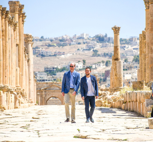 Britain's Prince William walk with Jordan's Crown Prince Hussein at the ancient city of Jerash, Jordan June 25, 2018. Jordanian Royal Palace/Handout via Reuters 