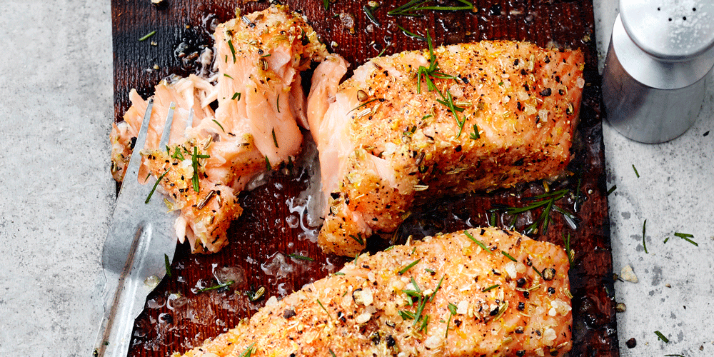Salmon with Lemon and Ginger Rub, Fennel Salad and Dill Sauce