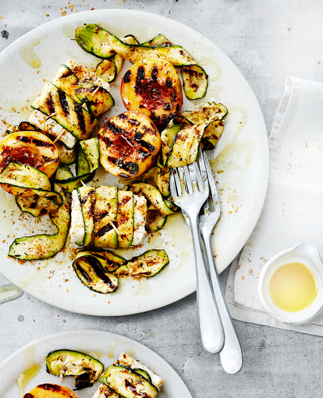 Feta Parcels with Grilled Zucchini and Peaches in a Citrus Rub