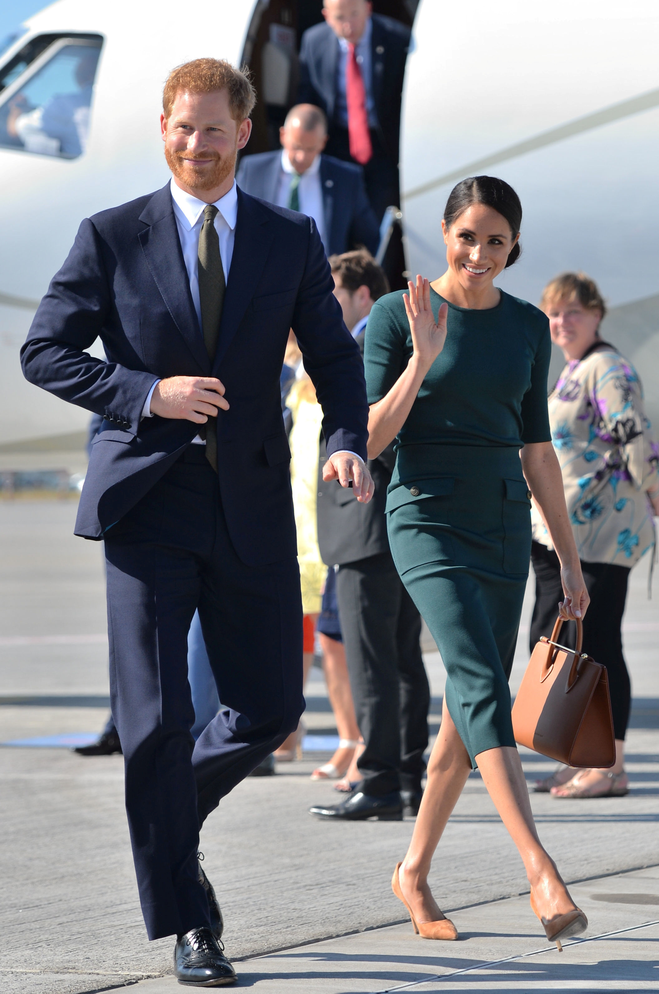 Britain's Prince Harry and his wife Meghan, the Duke and Duchess of Sussex, arrive at Dublin City Airport for a two-day visit to Dublin, Ireland July 10, 2018.  Dominic Lipinski/Pool via REUTERS - RC1B95B77AE0