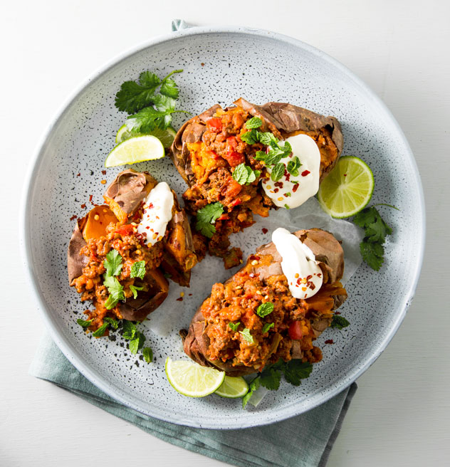 Baked Kumara with Spicy Venison Mince