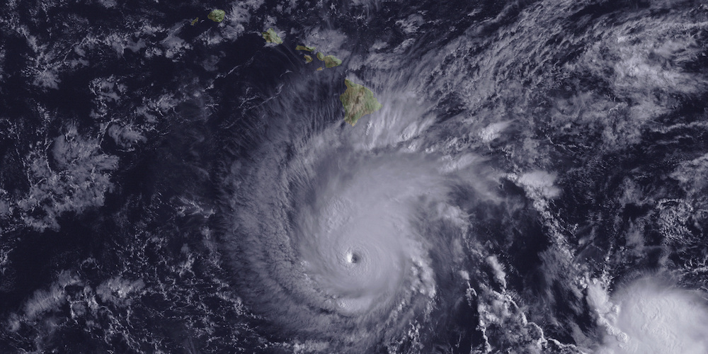 Hurricane Lane, with a well-defined eye, is shown positioned about 300 miles south of Hawaii's Big Island at 2 p.m. ET on August 22, 2018. NOAA/Goes-East Imagery/Handout via REUTERS 