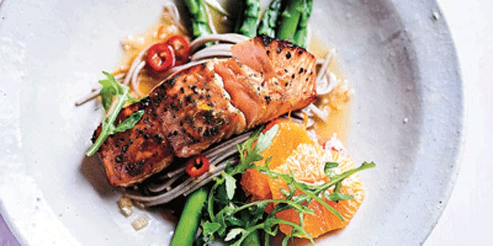 Grilled Honey Soy Salmon with Citrus Soba Noodles