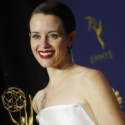 70th Primetime Emmy Awards - Backstage - Los Angeles, California, U.S., 17/09/2018 - Claire Foy poses with her Emmy for Outstanding Lead Actress in a Drama series. REUTERS/Mike Blake - HP1EE9I0AF6WK