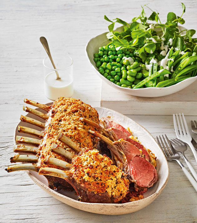 Herb-Crusted Lamb With Pea Salad