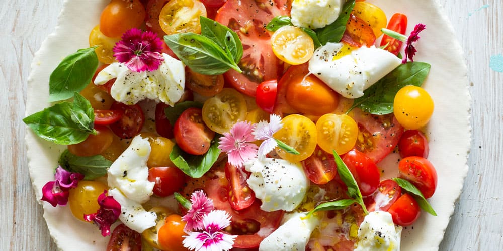 Flower, Basil, Tomato & Buffalo Mozzarella Salad MiNDFOOD