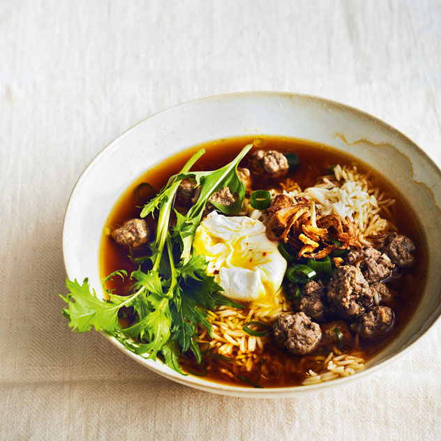 Asian Rice Soup With Poached Eggs