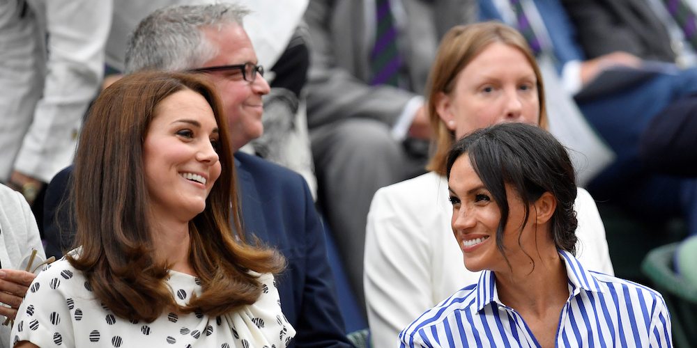 Tennis - Wimbledon - All England Lawn Tennis and Croquet Club, London, Britain - July 14, 2018. Britain's Catherine the Duchess of Cambridge and Meghan the Duchess of Sussex arrive to watch Spain's Rafael Nadal continue his semi final match against Serbia's Novak Djokovic, which was suspended yesterday, after running late.    REUTERS/Toby Melville - RC1A3F586DB0