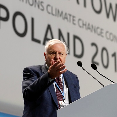 World renowned naturalist Sir David Attenborough delivers the Peoples Seat address during the opening of COP24 UN Climate Change Conference 2018 in Katowice, Poland December 3, 2018. REUTERS/Kacper Pempel - RC1B2DB528E0