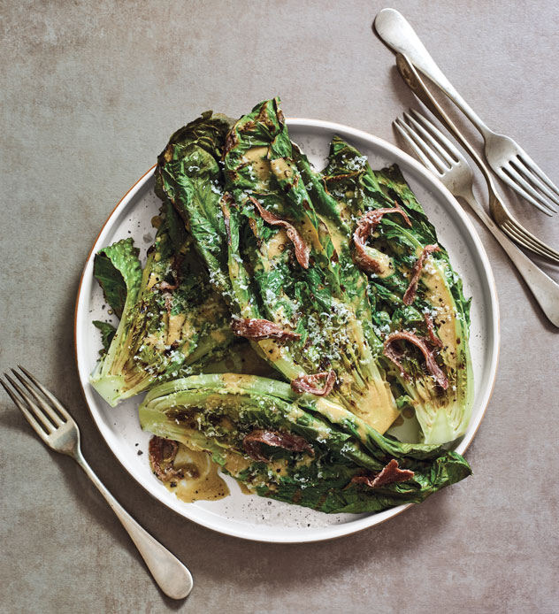 Grilled Romaine Salad with Anchovies
