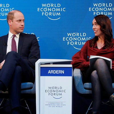 Britain's Prince William, Duke of Cambridge, and New Zealand's Prime Minister Jacinda Ardern attend the World Economic Forum (WEF) annual meeting in Davos, Switzerland, January 23, 2019. REUTERS/Arnd Wiegmann - RC189E5E9140