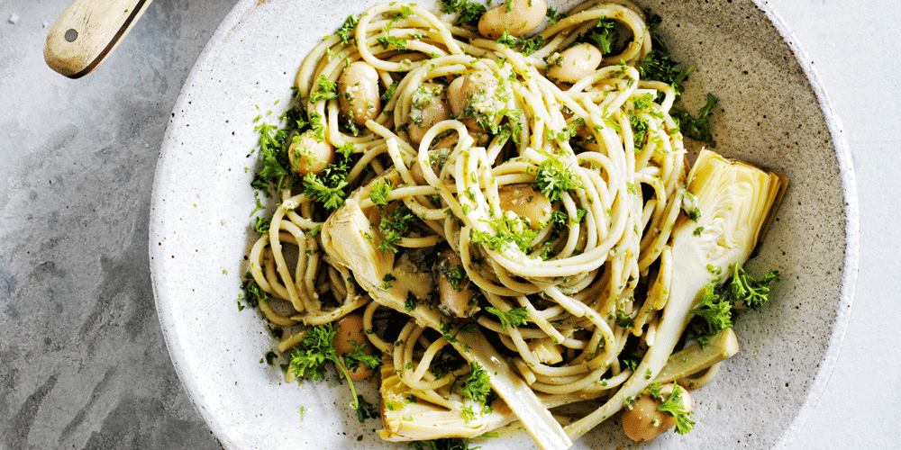 Artichoke and Parsley Pesto Spaghetti