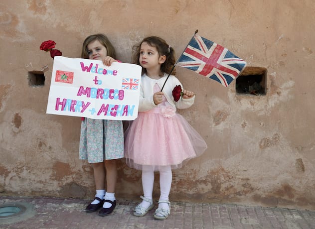 Children wait for the visit of Britain's Meghan, Duchess of Sussex and Prince Harry the Duke of Sussex at the Andalusian Gardens in Rabat, Morocco February 25, 2019. Facundo Arrizabalaga/Pool via REUTERS - RC187A96C090