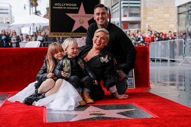Singer and songwriter Pink poses for a picture with her husband Carey Hart and two kids Willow and Jameson as she receives a star on the Hollywood Walk of Fame in Los Angeles, California, U.S., February 5, 2019. Photo Credit: REUTERS/Mike Blake