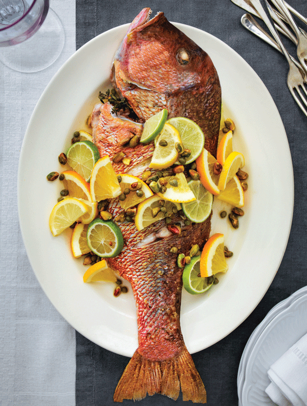 Roasted Red Snapper with Citrus Dressing & Pistachios