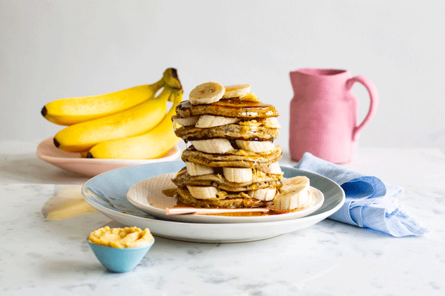 Banana & Black Sesame Pikelets with Miso Maple Whipped Butter 