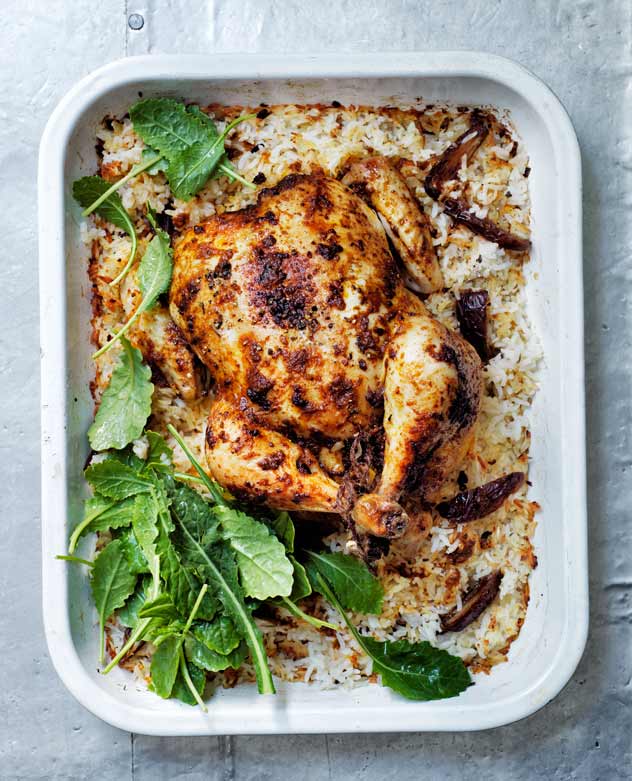 Roasted Harissa Chicken with Date Pilaf