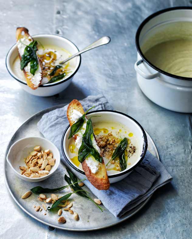 Celeriac & Almond Soup with Goat’s Cheese Toasts