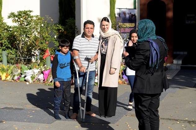 New Zealand's Prime Minister Jacinda Ardern meets with Muslim community members as she waits for Britain's Prince William to visit Masjid Al Noor in Christchurch, New Zealand April 26, 2019. REUTERS/Tracey Nearmy/Pool - RC13592685E0