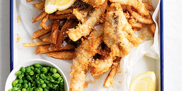 Beer Battered Fish and Chips with Mushy Peas