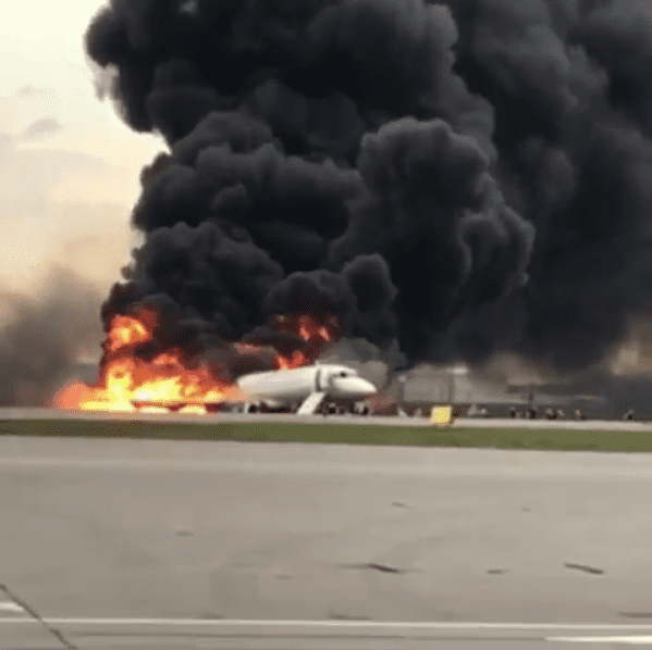 Russian Passenger Plane in flames