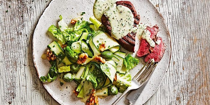 Eye Fillet with Gorgonzola and Zucchini Salad
