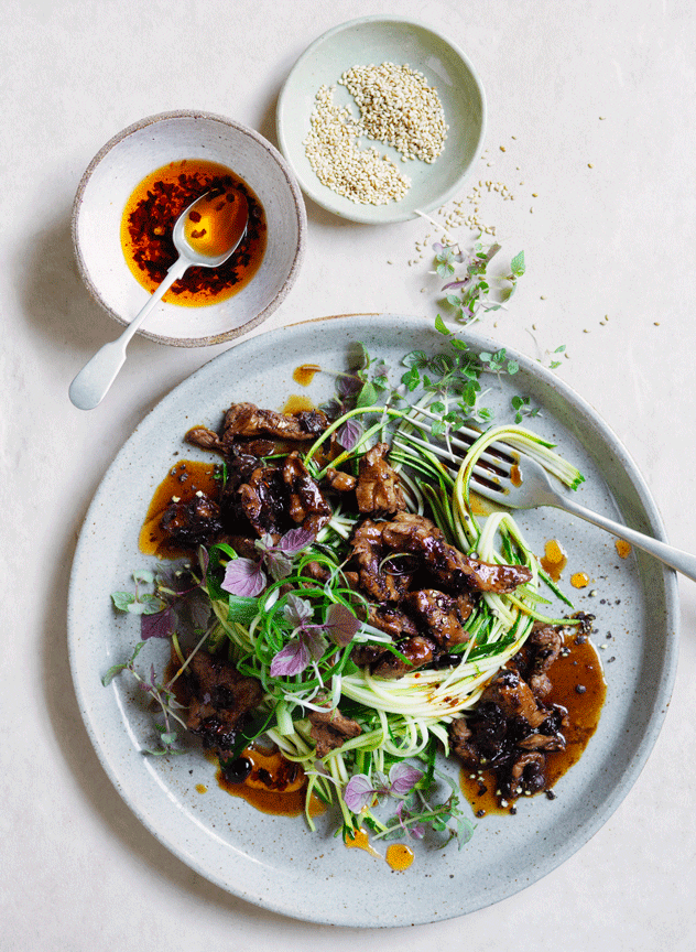 Lamb & Black Bean Healthy Stir-Fry with Spring Onion, Chilli & Brown Rice