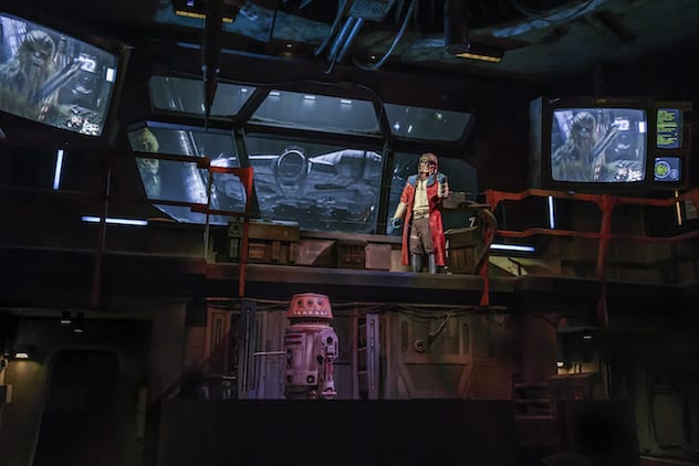 The notorious Weequay pirate, Hondo Ohnaka, gives guests their mission prior to boarding Millennium Falcon: Smugglers Run at Star Wars: Galaxy’s Edge at Disneyland Park in Anaheim, California, and at Disney's Hollywood Studios in Lake Buena Vista, Florida. (Richard Harbaugh/Disney Parks)