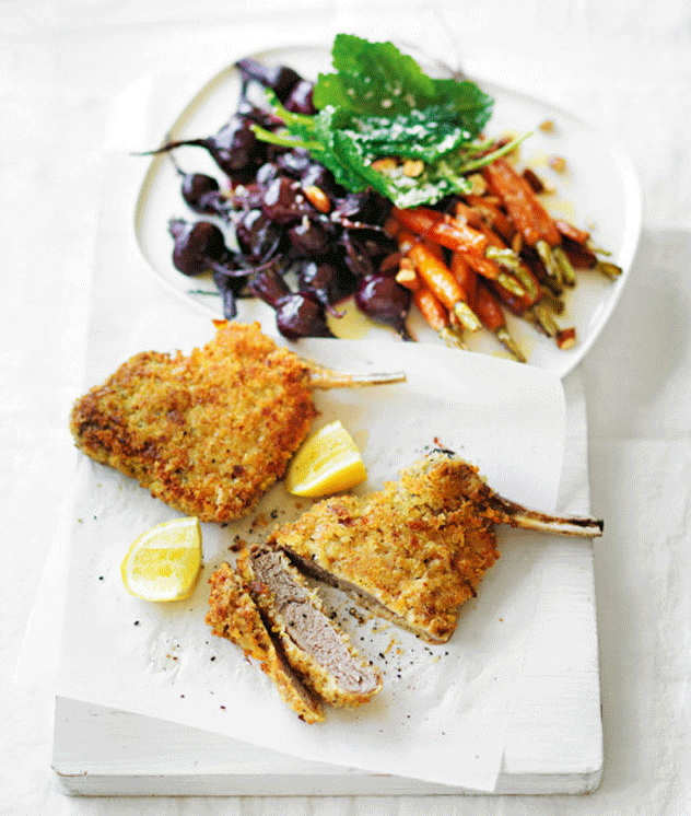 Crumbed Veal Cutlets with Roasted Salad