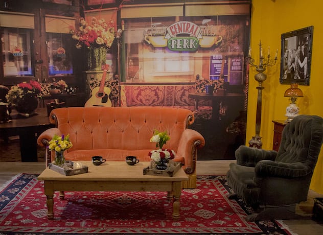 The iconic couch and other props from the fictitious Central Perk Coffee Shop used in the TV show 'Friends' are set up in a store-front in the SoHo section of New York September 15, 2014. In honor of the 20th anniversary of 'Friends' Warner Bros. and Eight O'Clock Coffee are teaming up to bring a one-month-only pop-up shop, which will be serving free coffee starting Sept. 17. REUTERS/Brendan McDermid (UNITED STATES - Tags: SOCIETY ENTERTAINMENT) - GM1EA9G094S01