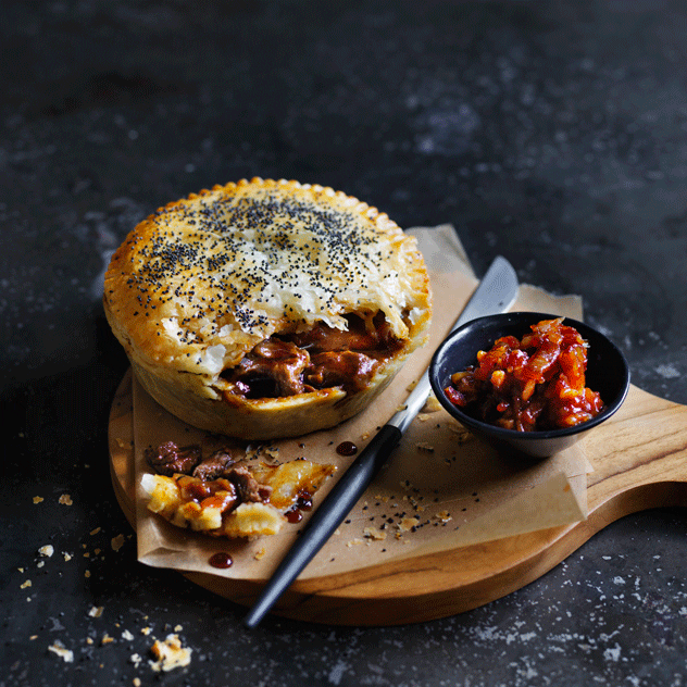 Beer Braised Venison Pie with Bacon Jam