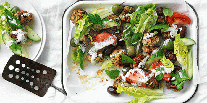 Keftedes with Cucumber & Tomato Greek Salad Recipe
