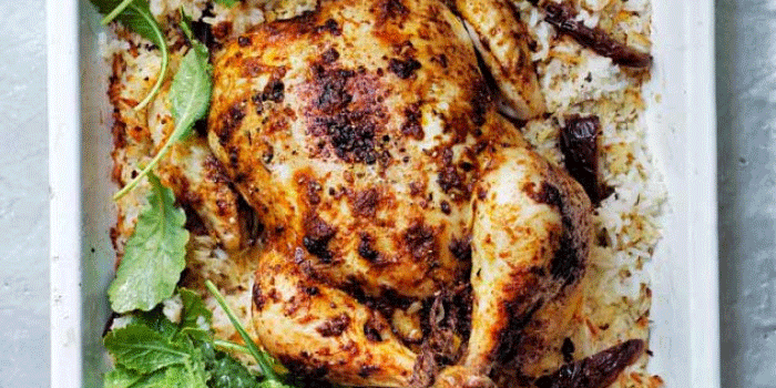 Roasted Harissa Chicken with Date Pilaf